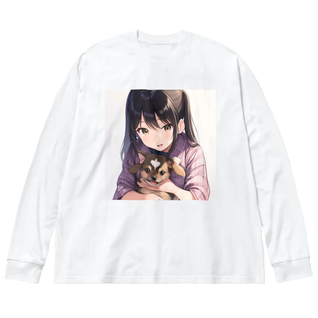 あかいはちの犬と少女 ビッグシルエットロングスリーブTシャツ