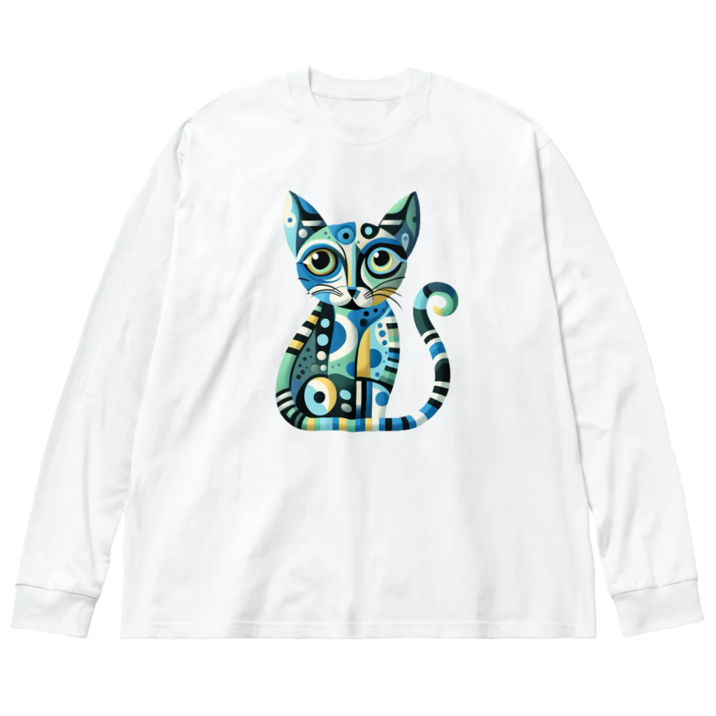 大人かわいい動物の世界のカラフル猫 ビッグシルエットロングスリーブTシャツ