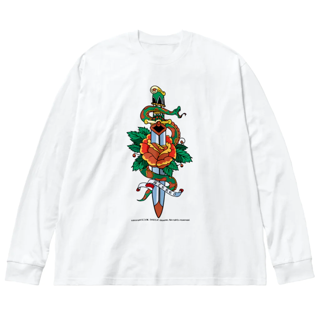 ファンシーTシャツ屋の蛇と薔薇のダガータトゥーデザイン ビッグシルエットロングスリーブTシャツ