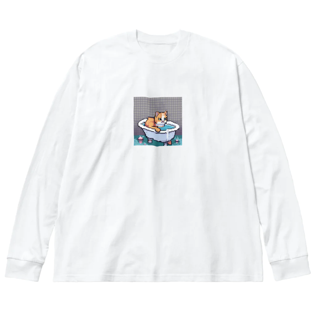 wakuwaku26のお風呂に入るボス猫 ビッグシルエットロングスリーブTシャツ