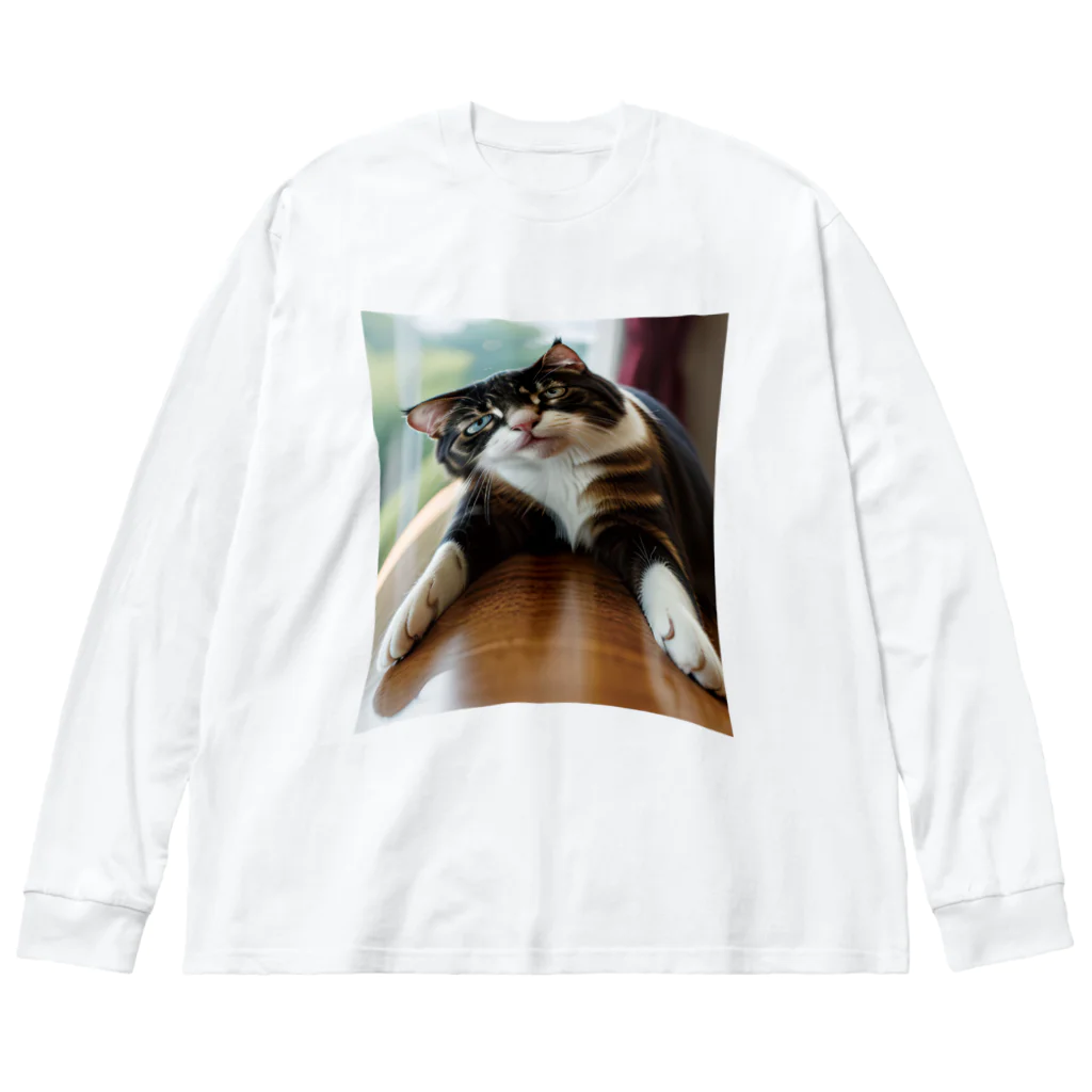 【公式】コンプレックス屋さんのデブが着る前から伸びている：猫ver Big Long Sleeve T-Shirt