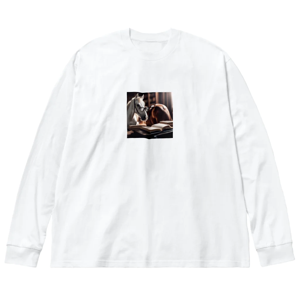 UDRUMSの読書家の馬 Big Long Sleeve T-Shirt