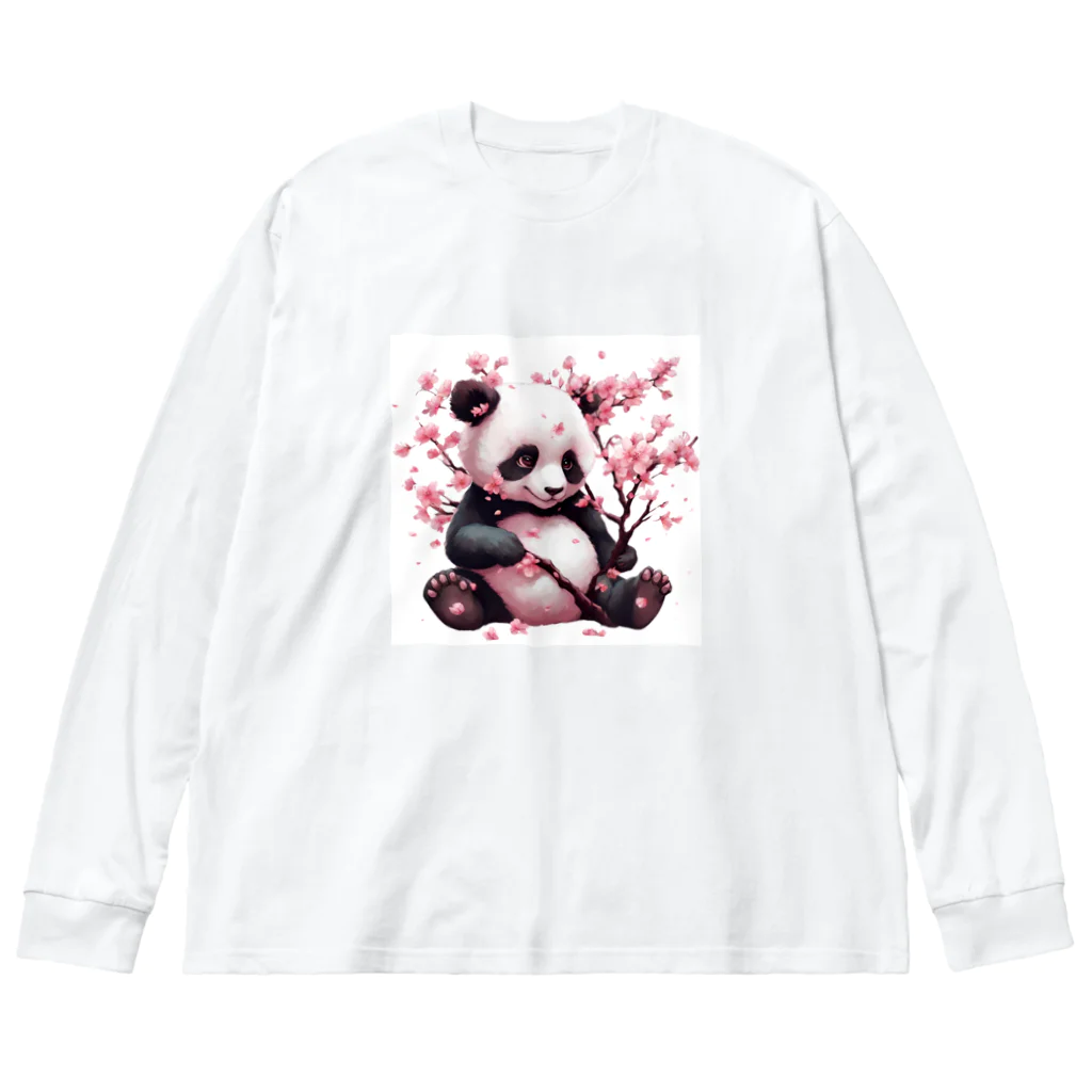 waterpandaのパンダと桜 ビッグシルエットロングスリーブTシャツ
