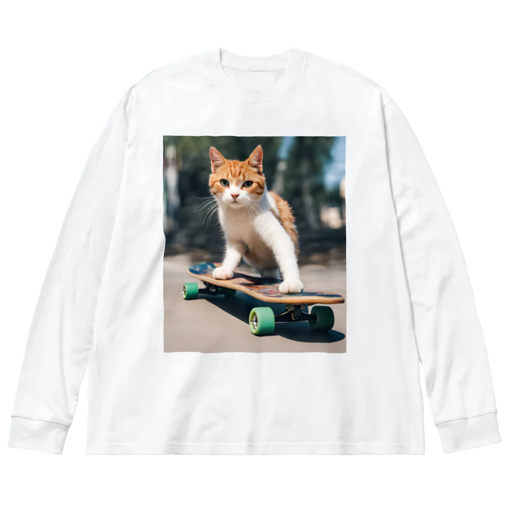 ゴーアップのa cat on the skateboard（スケボネコ） ビッグシルエットロングスリーブTシャツ