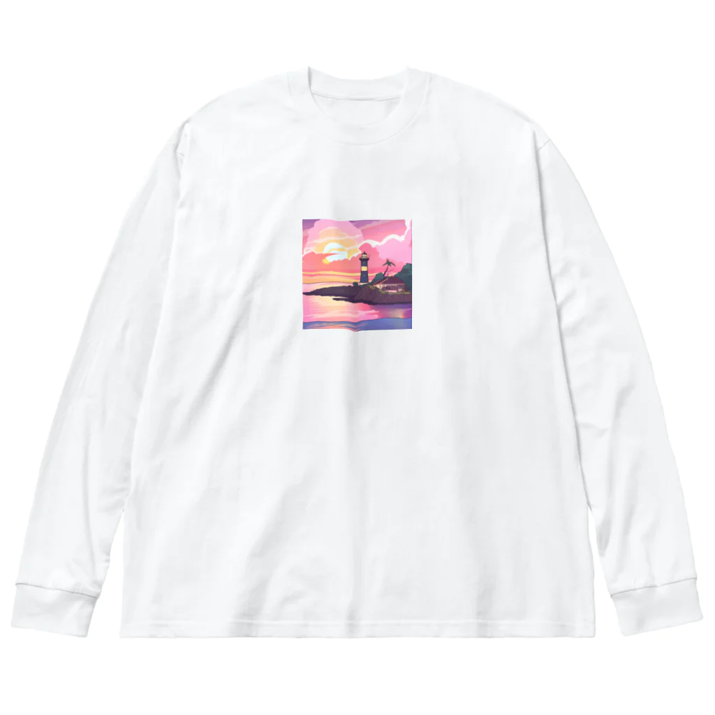 kaori_0546の夕焼けに染まる離島の灯台 ビッグシルエットロングスリーブTシャツ