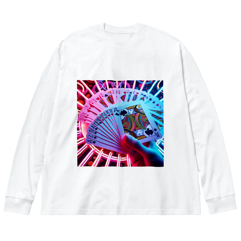 ぴーすけ🃏【ポーカーグッズ】のネオン空間に輝くトランプ 루즈핏 롱 슬리브 티셔츠