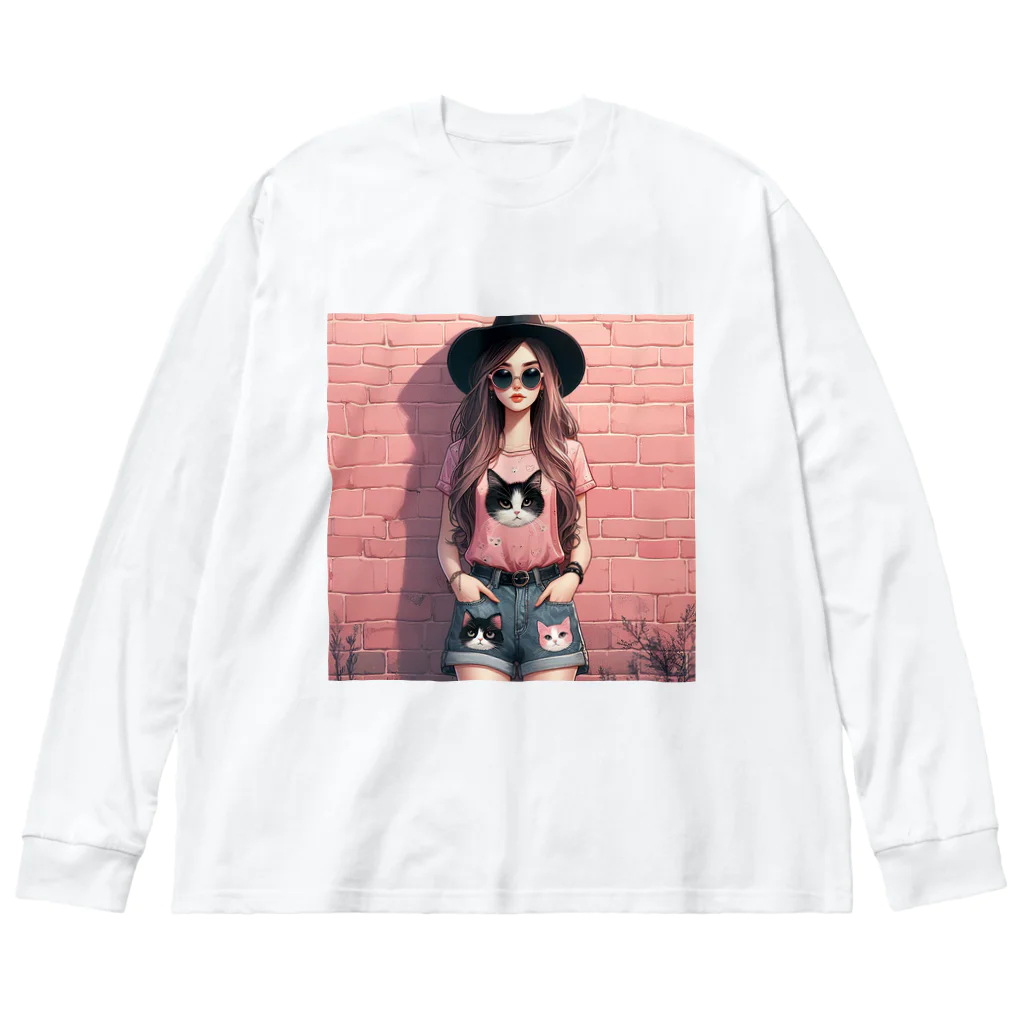 SaltyCookie Design Worksの猫好きの女の子のファッション(1) Big Long Sleeve T-Shirt