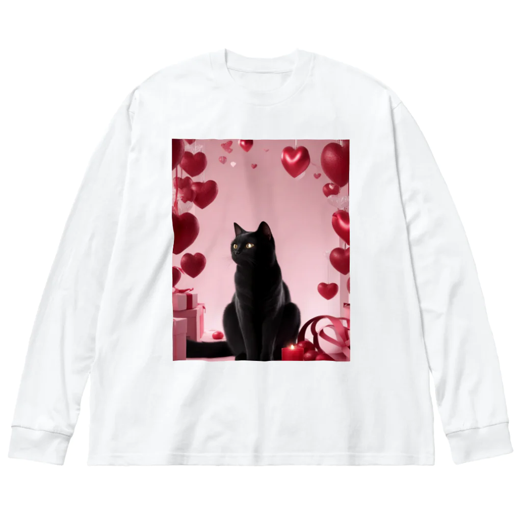 クロネコ屋のクロネコとハート Big Long Sleeve T-Shirt