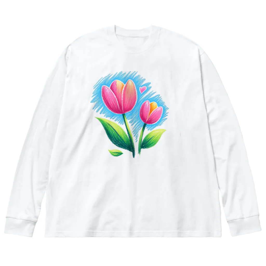 gentle_timeの春の訪れを告げる、やわらかなチューリップの花々 ビッグシルエットロングスリーブTシャツ