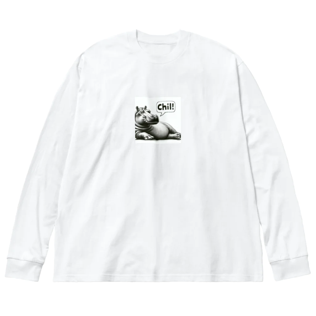 momoRockのデッサンタッチ カバ(Chil) Big Long Sleeve T-Shirt