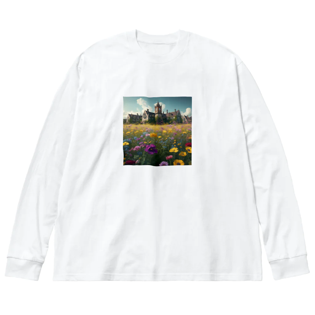 ハピネスの廃墟と花 ビッグシルエットロングスリーブTシャツ