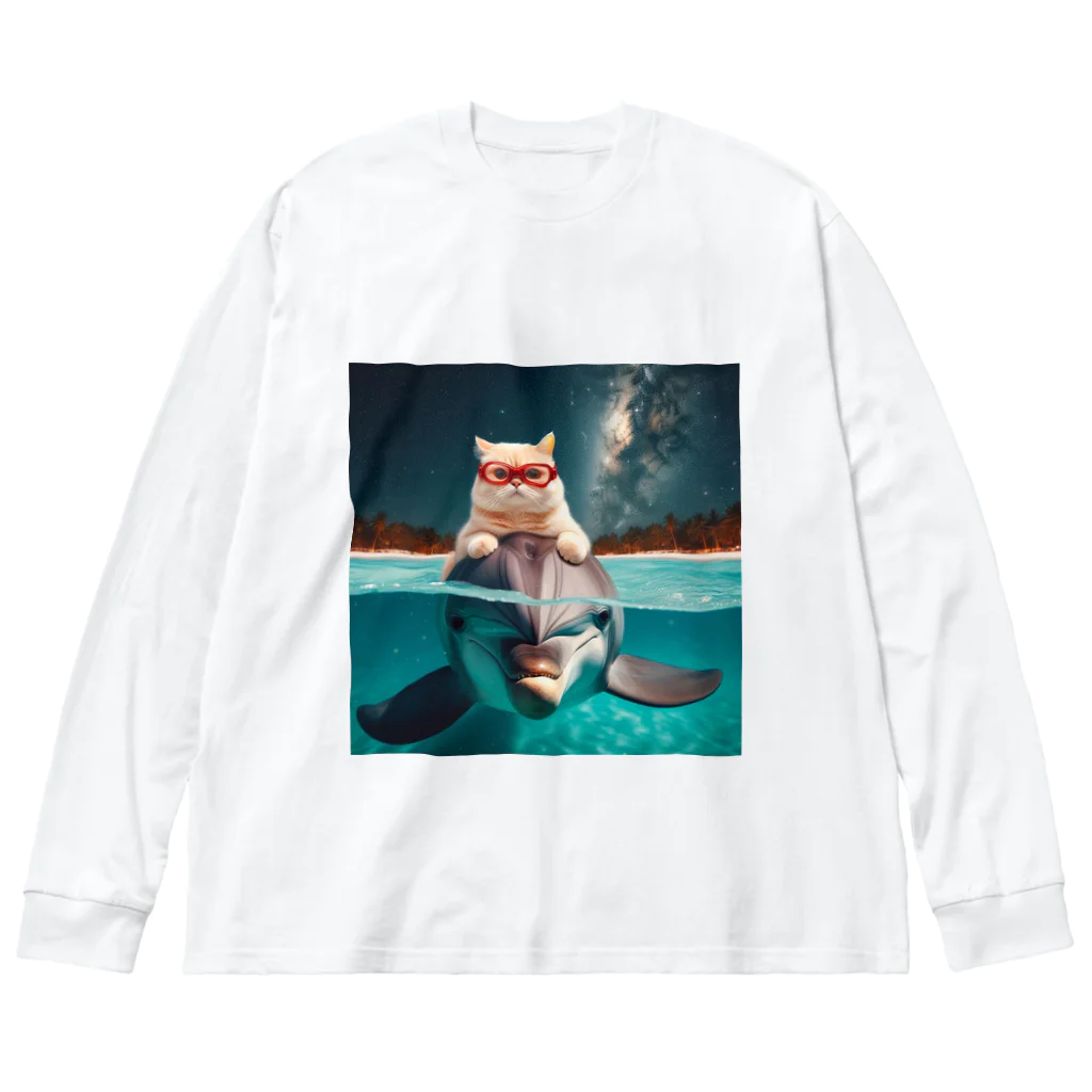 猫と紡ぐ物語のイルカと猫が海を共に泳ぐ異種間の絆が存在 Big Long Sleeve T-Shirt