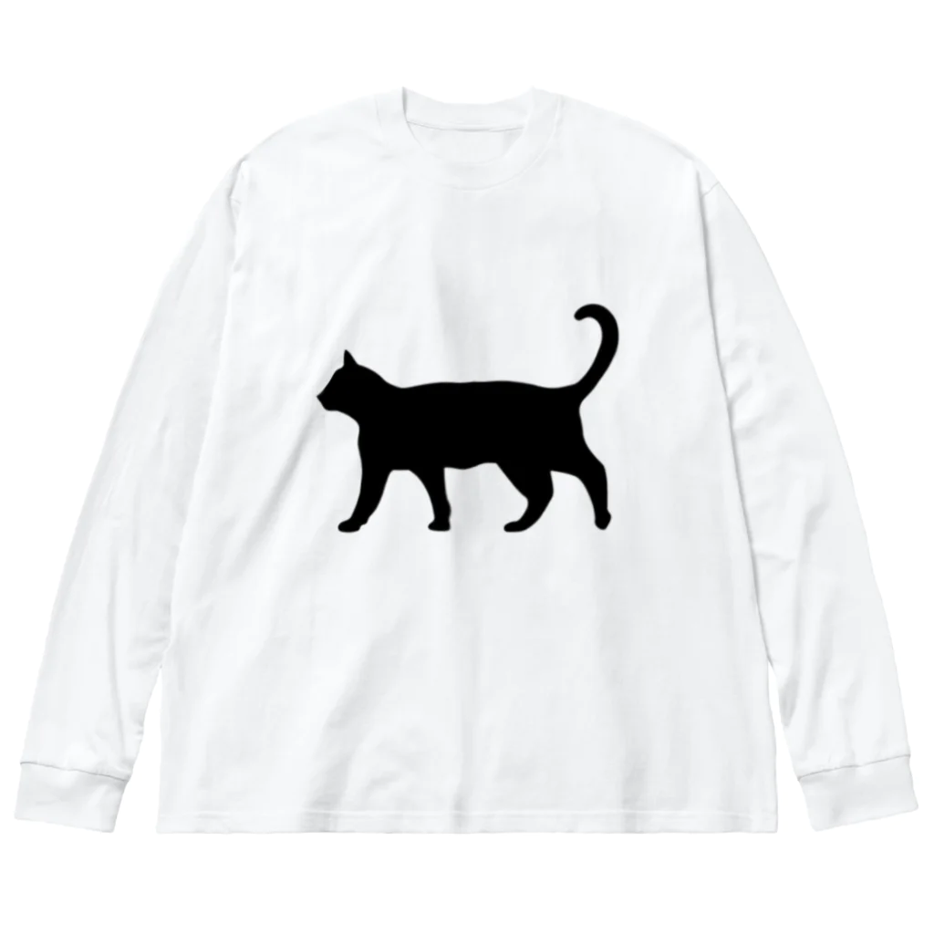 Teatime ティータイムの黒猫は見ていた　ねこ ビッグシルエットロングスリーブTシャツ