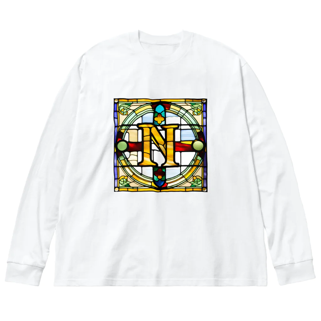 alphabet stained glassのstained glass N Big Long Sleeve T-Shirt