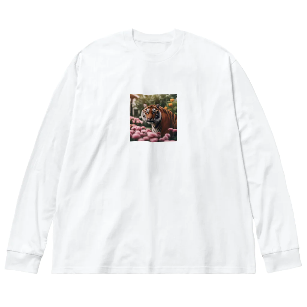 クロスクリエイティブの花を植えているトラ Big Long Sleeve T-Shirt