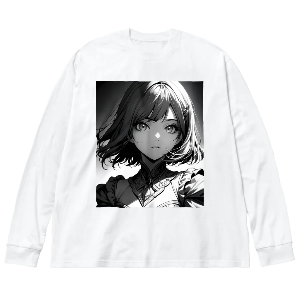 Relaxing Beatsのモノクロ美少女 Big Long Sleeve T-Shirt