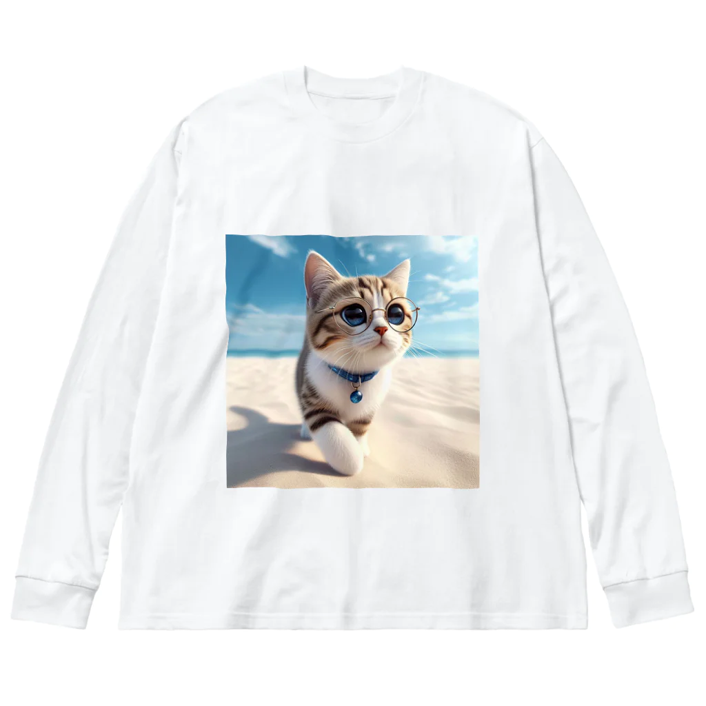 猫と紡ぐ物語の南国の海辺を歩く勇ましさに胸キュン猫 ビッグシルエットロングスリーブTシャツ