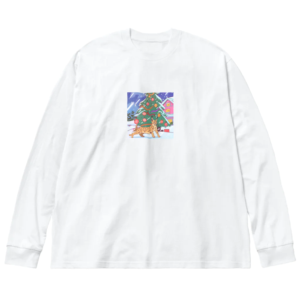 urako77のクリスマスツリーの前で楽しむオオヤマネコ Big Long Sleeve T-Shirt