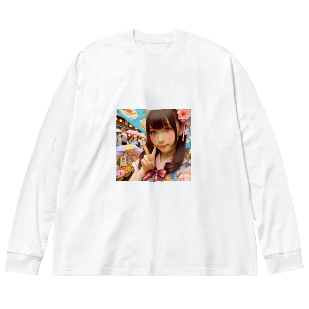 homarengeの和傘の女の子 ビッグシルエットロングスリーブTシャツ