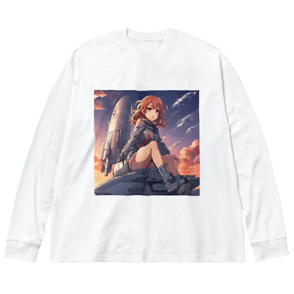 プリンゴブリンの夕陽に輝くロケット子さん ビッグシルエットロングスリーブTシャツ