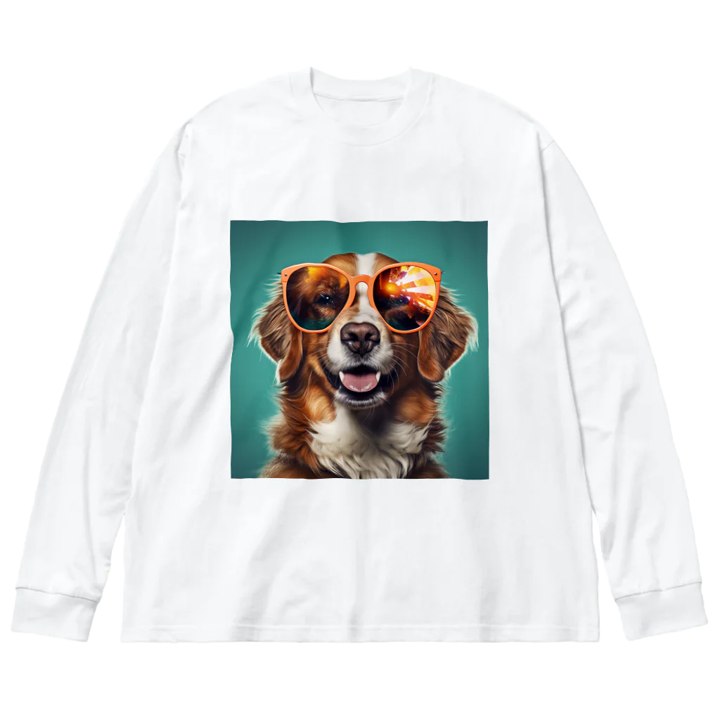 AQUAMETAVERSEのサングラスをかけた、かわいい犬 Marsa 106 ビッグシルエットロングスリーブTシャツ