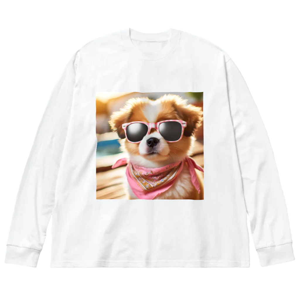 AQUAMETAVERSEのサングラスをかけた、かわいい犬 Marsa 106 Big Long Sleeve T-Shirt