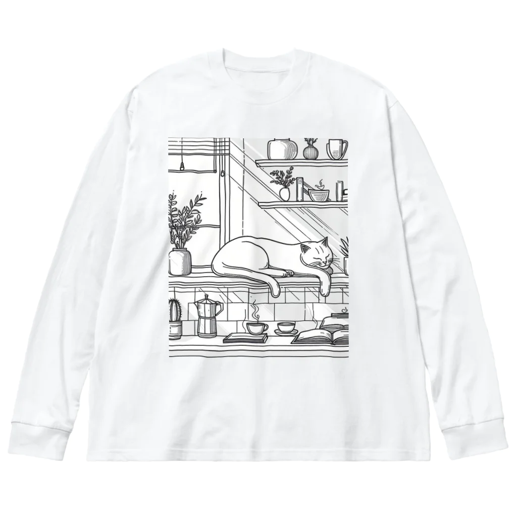 くつろぎ堂☆ネコにゃん☆イヌわんのくつろぎ猫 Big Long Sleeve T-Shirt