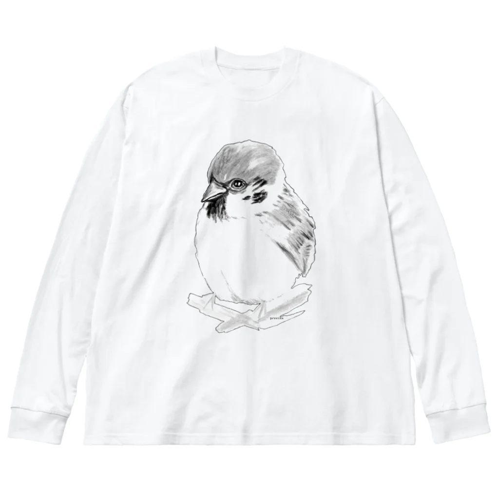 greetenのアート　すずめ　モノクロ Big Long Sleeve T-Shirt