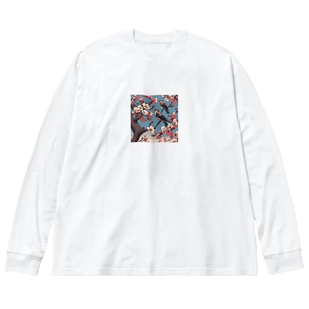 ウェブエンパイアの桜と雀（Cherry blossom & sparrow)  01 ビッグシルエットロングスリーブTシャツ