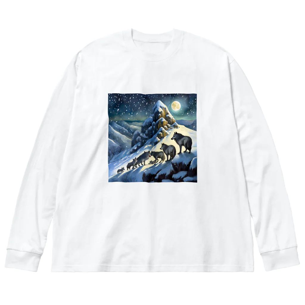 DREAMHOUSEの雪山のオオカミの群れ ビッグシルエットロングスリーブTシャツ