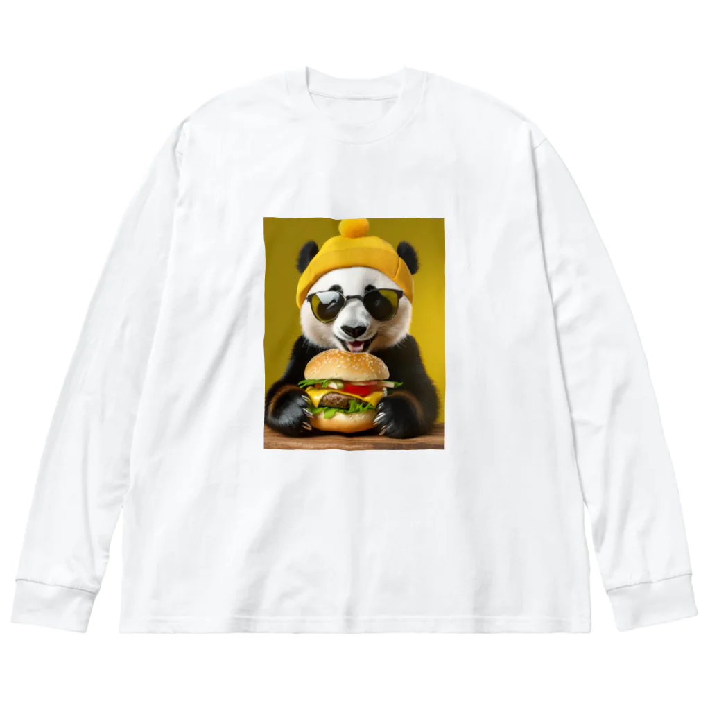 Colorful Canvasのハンバーガーを食べるパンダ Big Long Sleeve T-Shirt