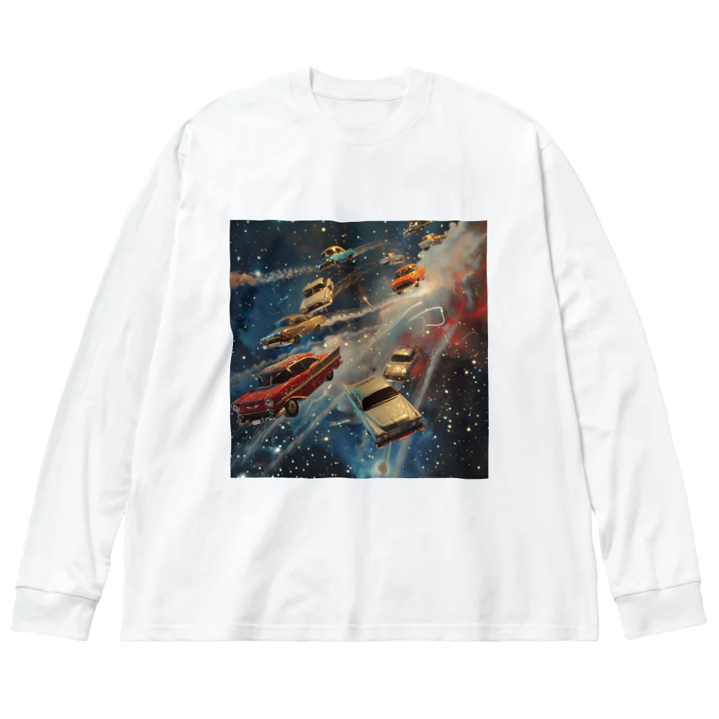 MistyStarkの宇宙を飛び交う車たち ビッグシルエットロングスリーブTシャツ