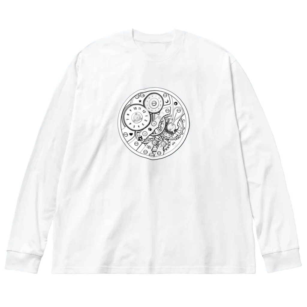 コチ(ボストンテリア)の時計仕掛けの(白黒) ビッグシルエットロングスリーブTシャツ