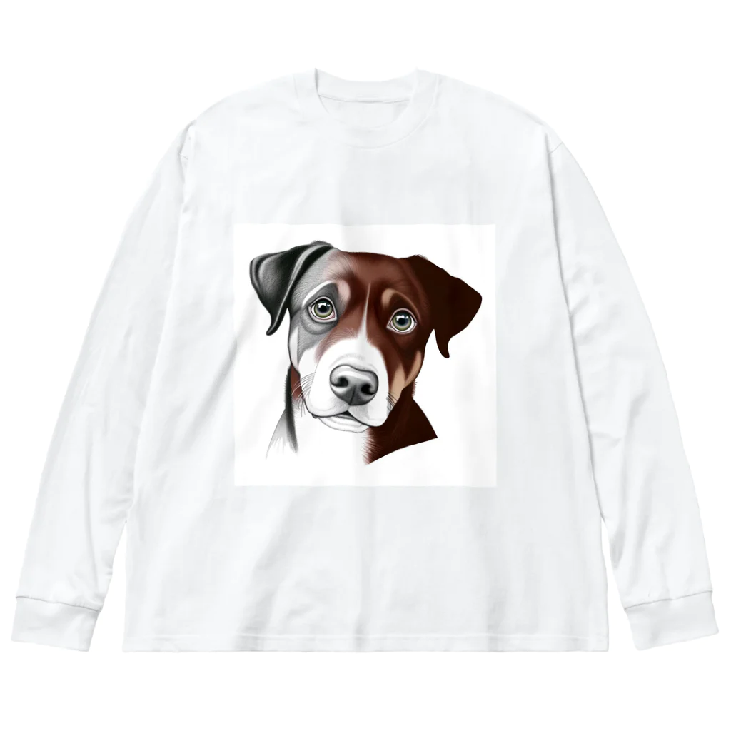 Ama'sのじっと見つめる犬さん ビッグシルエットロングスリーブTシャツ