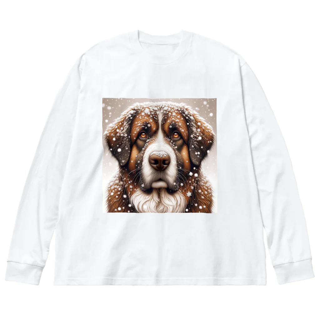 Ama'sの雪の中しかめっ面の犬さん ビッグシルエットロングスリーブTシャツ