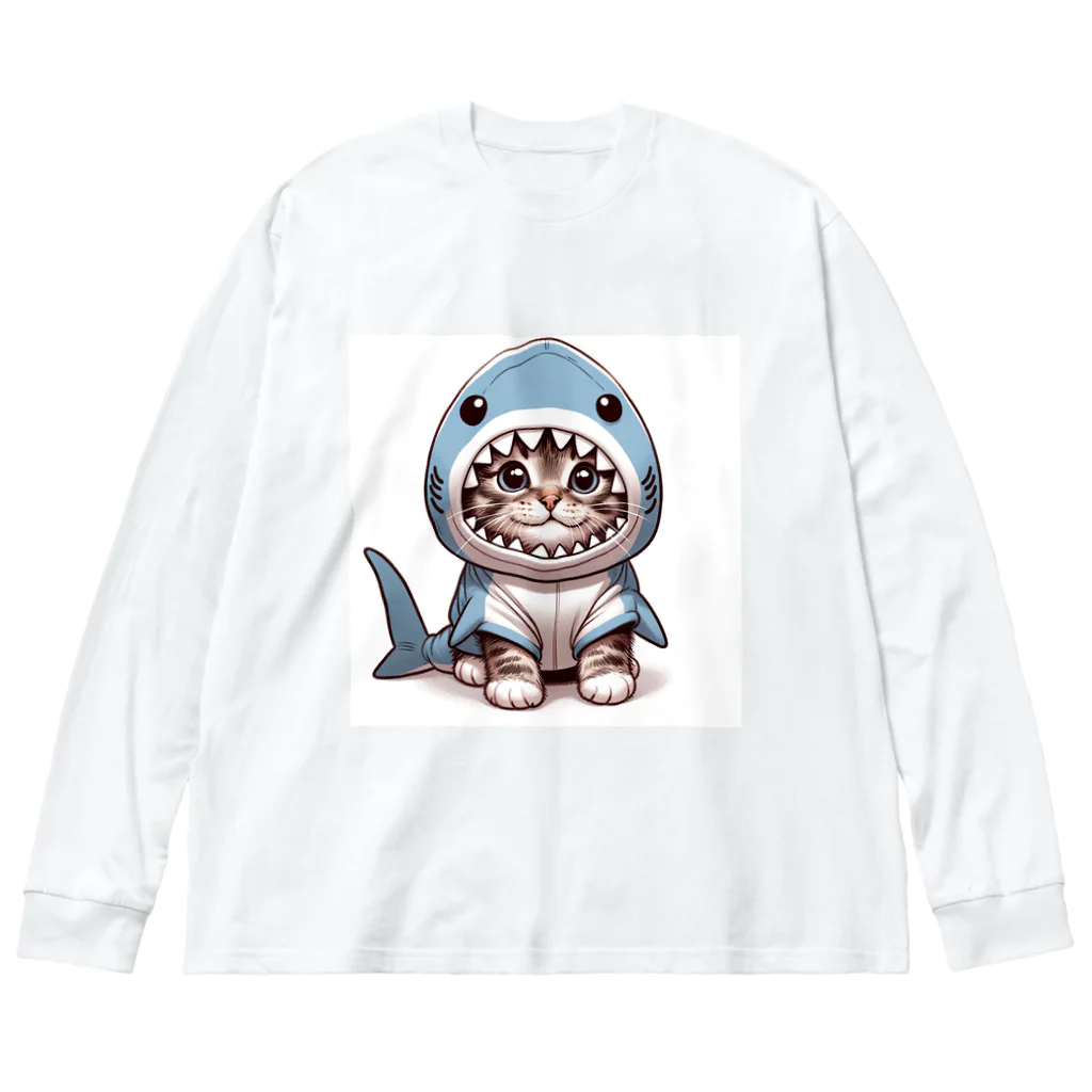 IloveCatのサメのフードを被った愛くるしい子猫 Big Long Sleeve T-Shirt