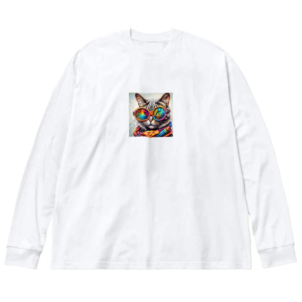 だんのんのカラフルメガネをかけた猫 Big Long Sleeve T-Shirt