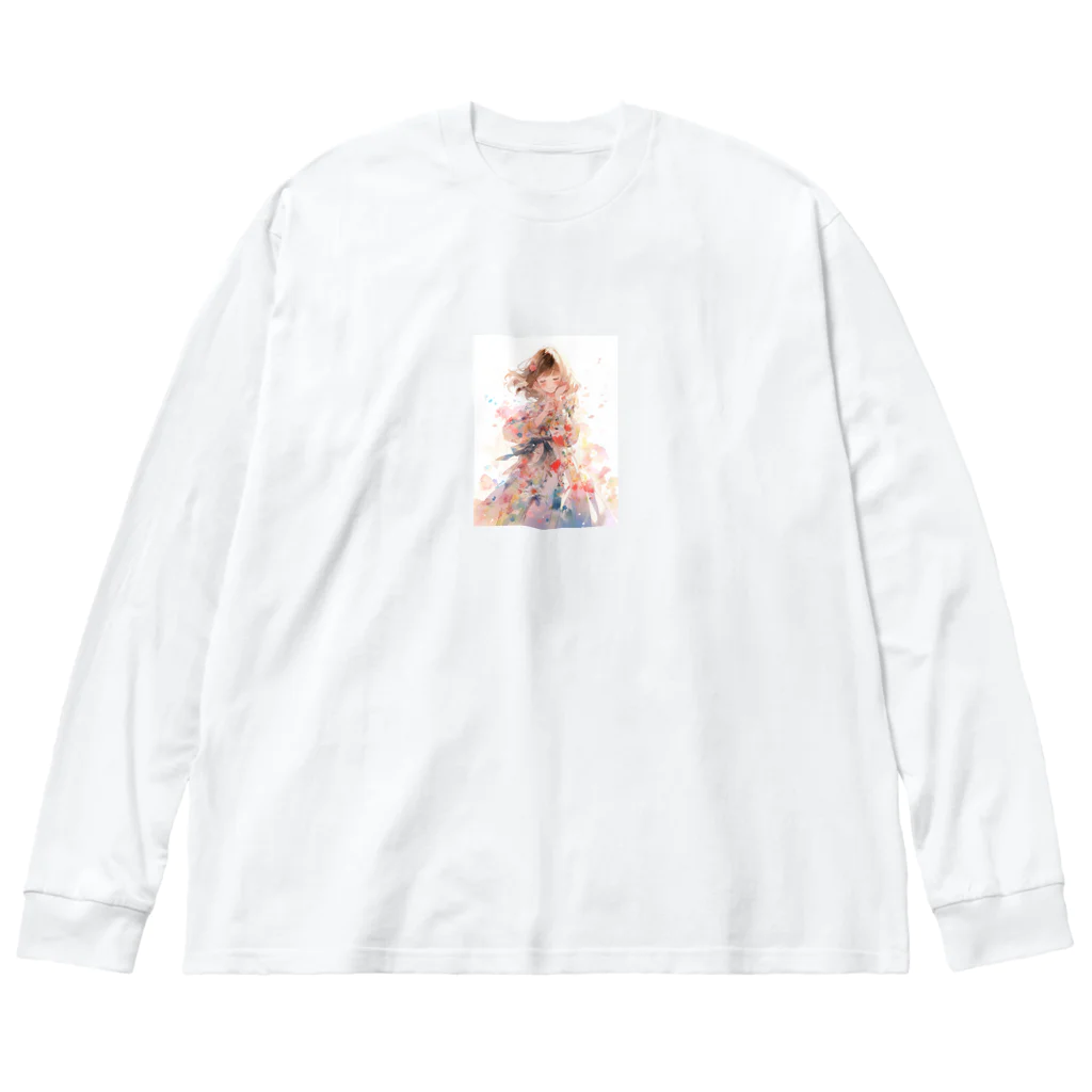 AQUAMETAVERSEの花柄模様の服を着た女性　なでしこ1478 Big Long Sleeve T-Shirt