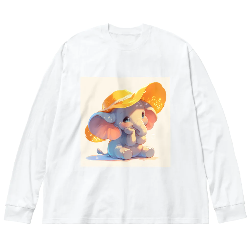 AQUAMETAVERSEの帽子をかぶった可愛い子供ゾウ Marsa 106 ビッグシルエットロングスリーブTシャツ