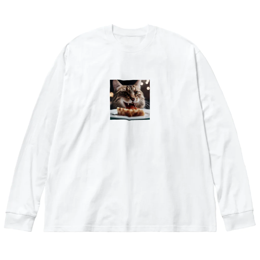 feliceのごはんを食べている猫 ビッグシルエットロングスリーブTシャツ