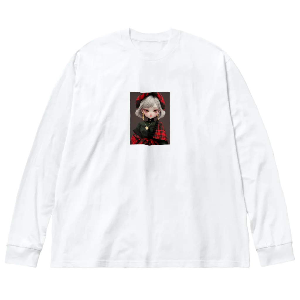 AQUAMETAVERSEのタータンチエクの服を着た少女　なでしこ1478 ビッグシルエットロングスリーブTシャツ