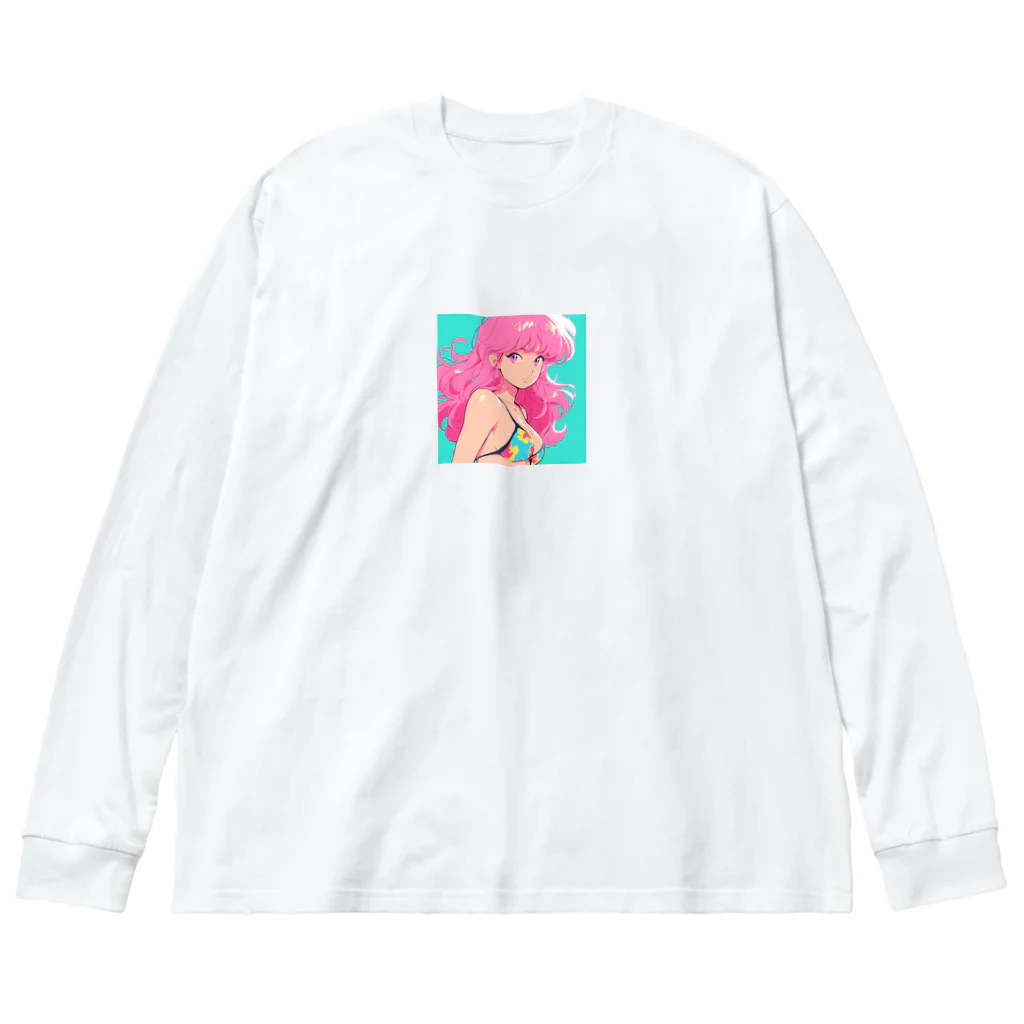 toya-General storeのピンクヘアーレトロガール Big Long Sleeve T-Shirt