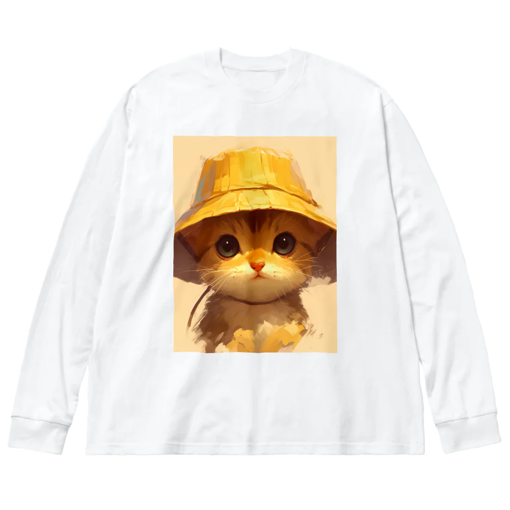 AQUAMETAVERSEの帽子をかぶった可愛い子猫 Marsa ビッグシルエットロングスリーブTシャツ