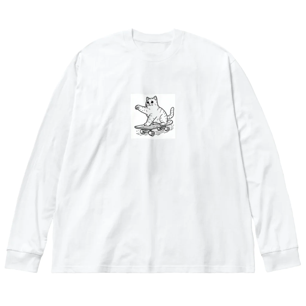 hakumenhonのスケートボード猫 ビッグシルエットロングスリーブTシャツ