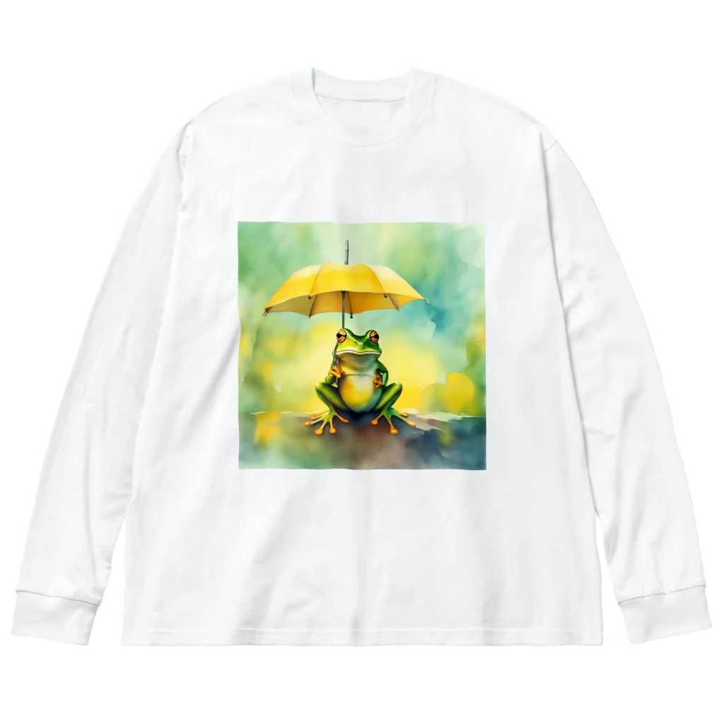 Oimo_shanの雨だねぇ、カエルさん ビッグシルエットロングスリーブTシャツ