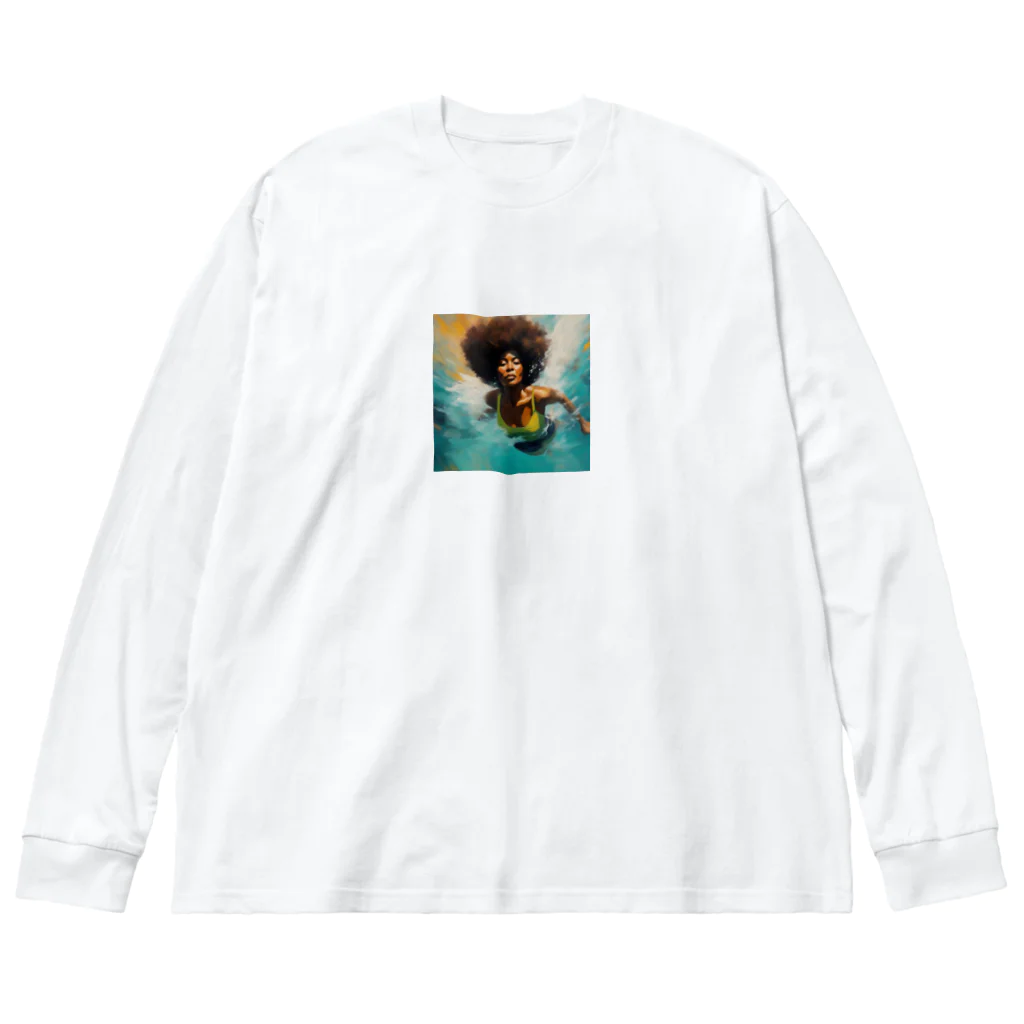 qloの海の世界を楽しむ女性 Big Long Sleeve T-Shirt