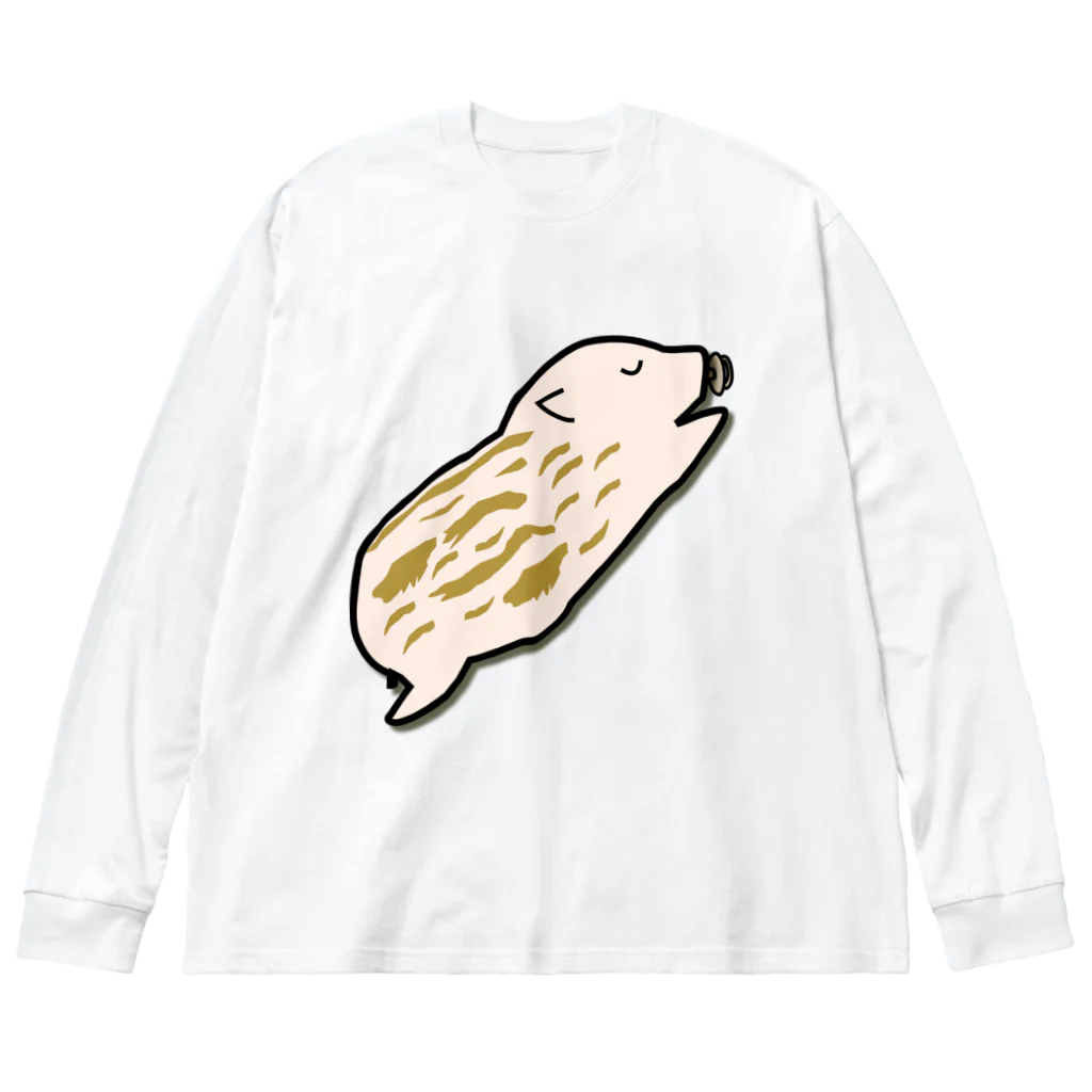 Drecome_Designの【猪の赤ちゃん】眠る瓜坊(うりぼう) ビッグシルエットロングスリーブTシャツ