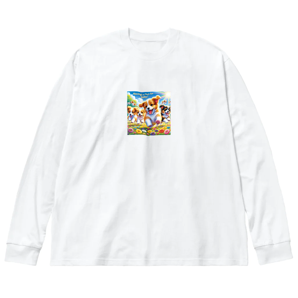 Yuya-Naganoの仲良くかけっこしてるワンちゃん達 ビッグシルエットロングスリーブTシャツ