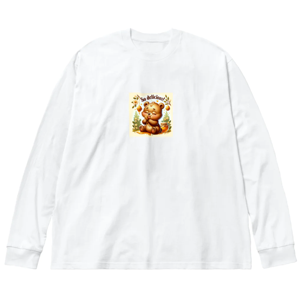 Yuya-Naganoの可愛い小熊が蜂蜜を美味しそうに舐めています ビッグシルエットロングスリーブTシャツ