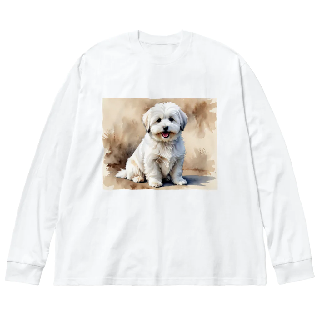 Animal Illustration shopのコトン・ド・テュレアール　Coton de Tulear　水彩画風 ビッグシルエットロングスリーブTシャツ